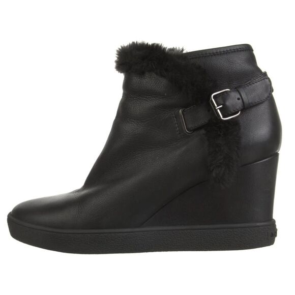 Aquatalia Black Cameron Faux Fur waterproof Wedge Bootie BOOTS sz 6.5 - Picture 1 of 11